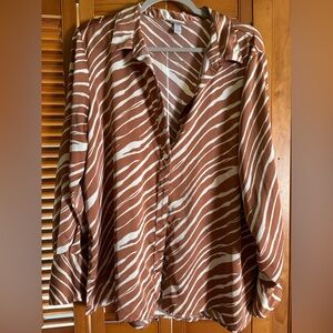 Brown and White Zebra Print Silk Blouse
